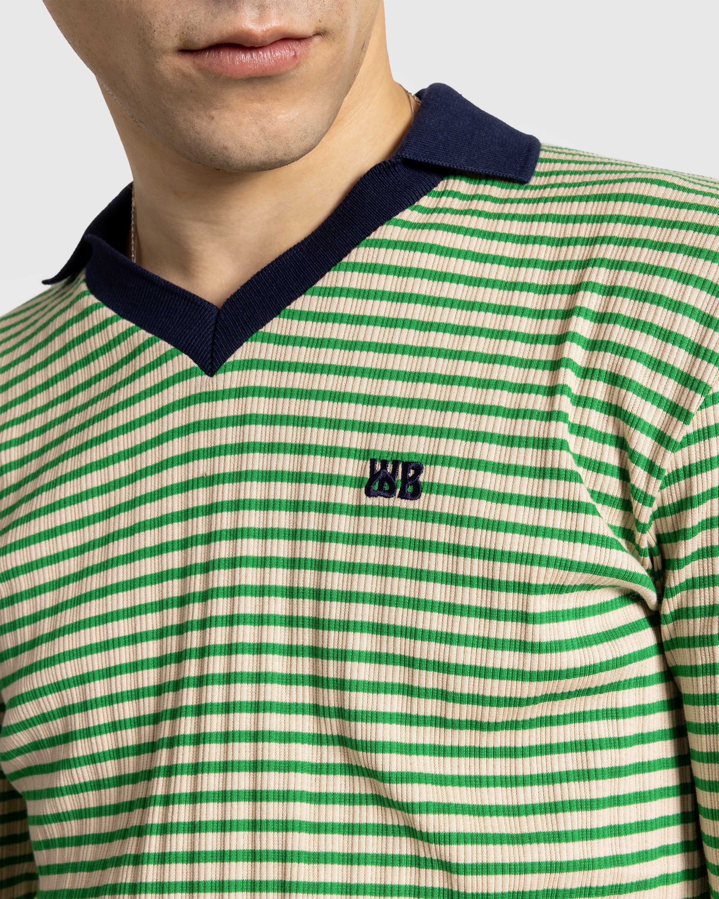 Wales Bonner – Sonic Long-Sleeve Polo Ivory/Green | Highsnobiety Shop